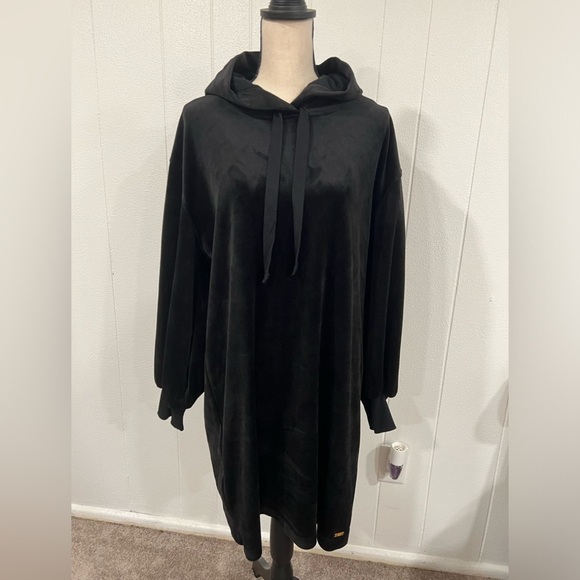 Calvin Klein velour black hoodie dress sweatshirt size L - Picture 2 of 13